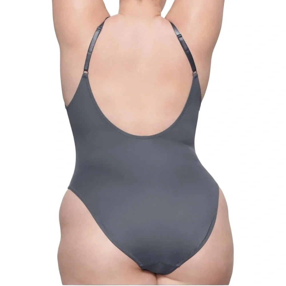 Skims Scoop Neck One Piece‎ Swimsuit in Gunmetal Grey 4X